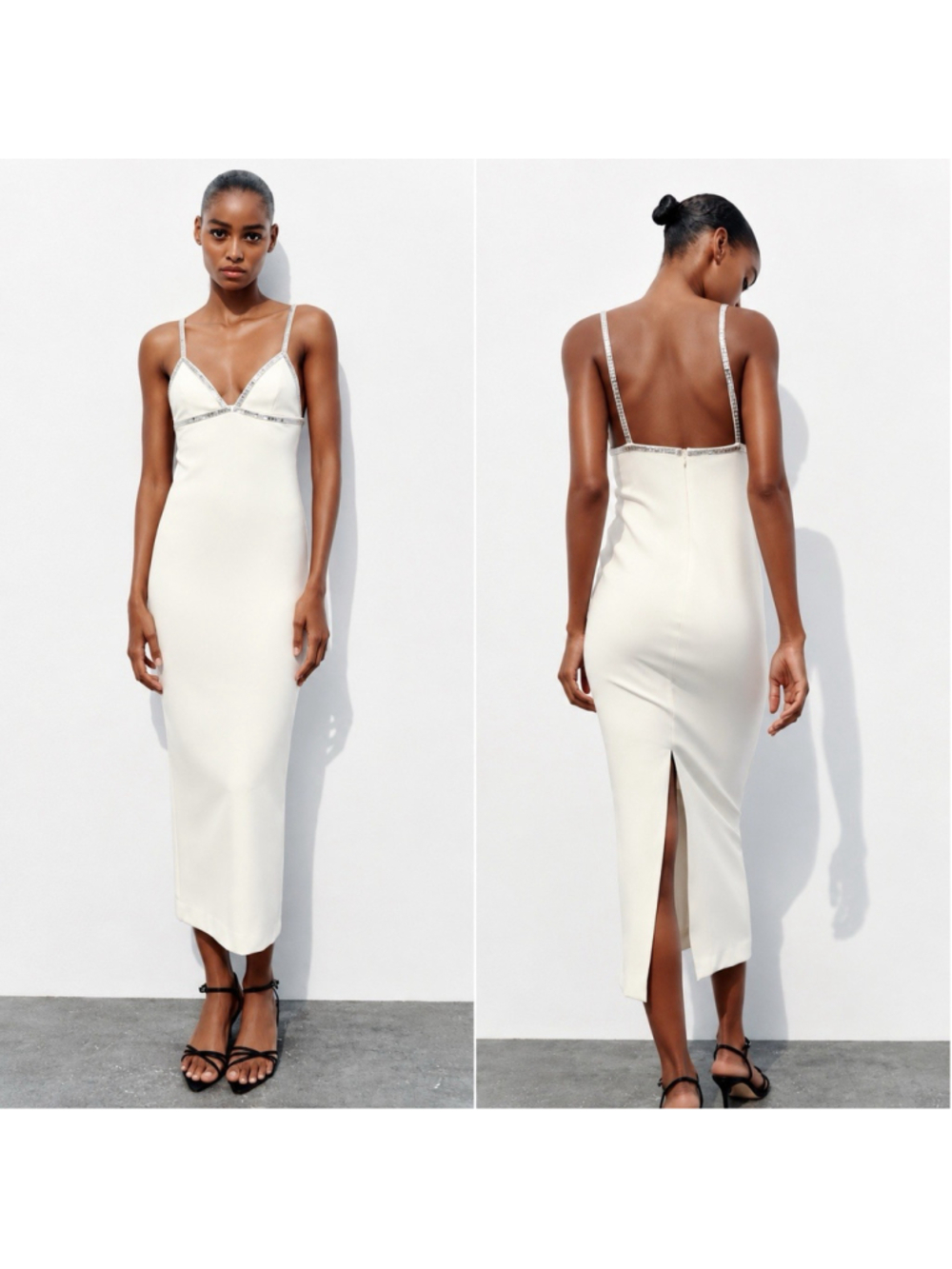 ZARA SLEEVELESS WHITE STRAPPY JEWEL RHINESTONE MIDI WEDDING DRESS XS